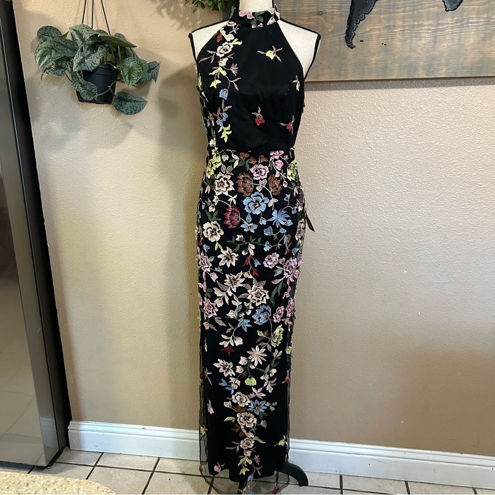 Infinite Praise Black 3D Floral Embroidered Halter Maxi Dress - Picture 2 of 10